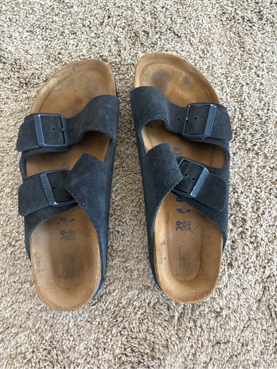 Birkenstock Shoes - Birkenstock Arizona Soft Foot Bed Navy Suede Two-Strap Sandals